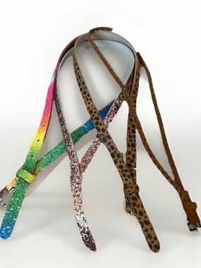 Kids Glitter and Leopard Print Belts Size 6-8 - Rainbow, Pink, Brown